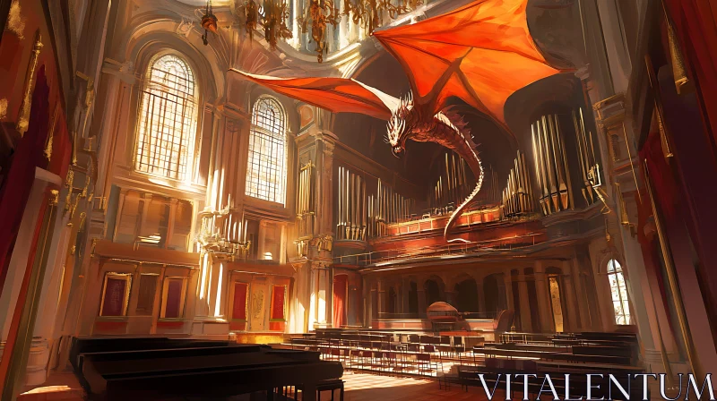 Fantasy Dragon in Ornate Interior AI Image
