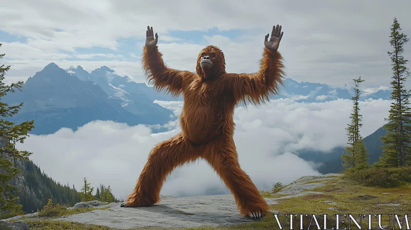 Orangutan's Serene Mountain Yoga AI Image