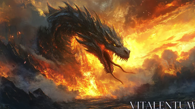 AI ART Epic Dragon Rising from Flames Artwork