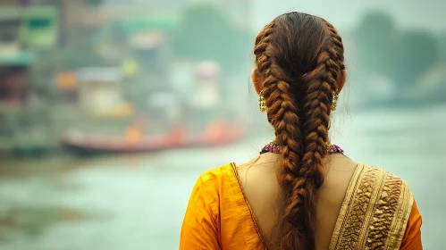 Serene River View with Braided Hair