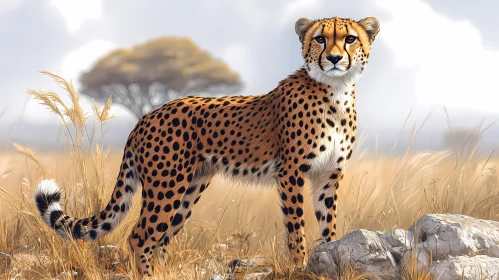Cheetah Standing in Golden Savannah