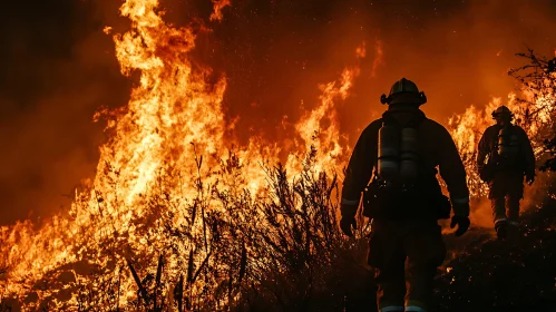 Firefighters Confronting a Raging Wildfire