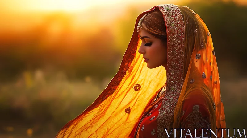 Serene Woman in Traditional Dress AI Image