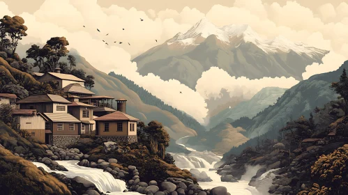 Peaceful Mountain Village Scene