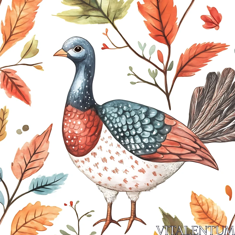 Autumn Bird Watercolor Painting AI Image