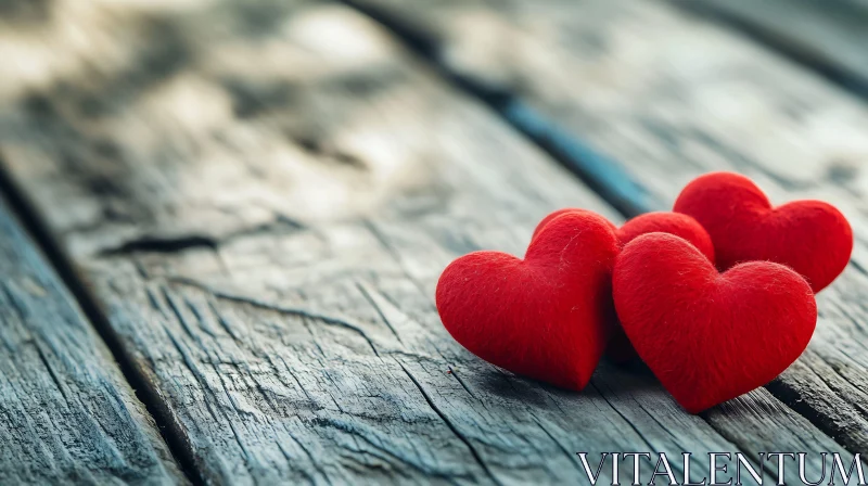 Red Hearts on Rustic Wood Surface AI Image