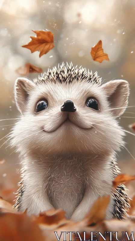 Curious Hedgehog Amidst Fall Foliage AI Image