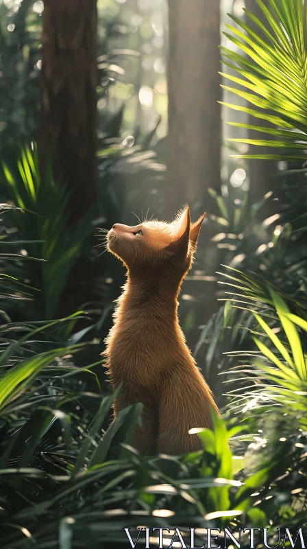 AI ART Sunlit Fox Surrounded by Forest Greenery