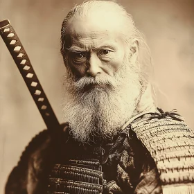 Aged Samurai in Armor with Sword