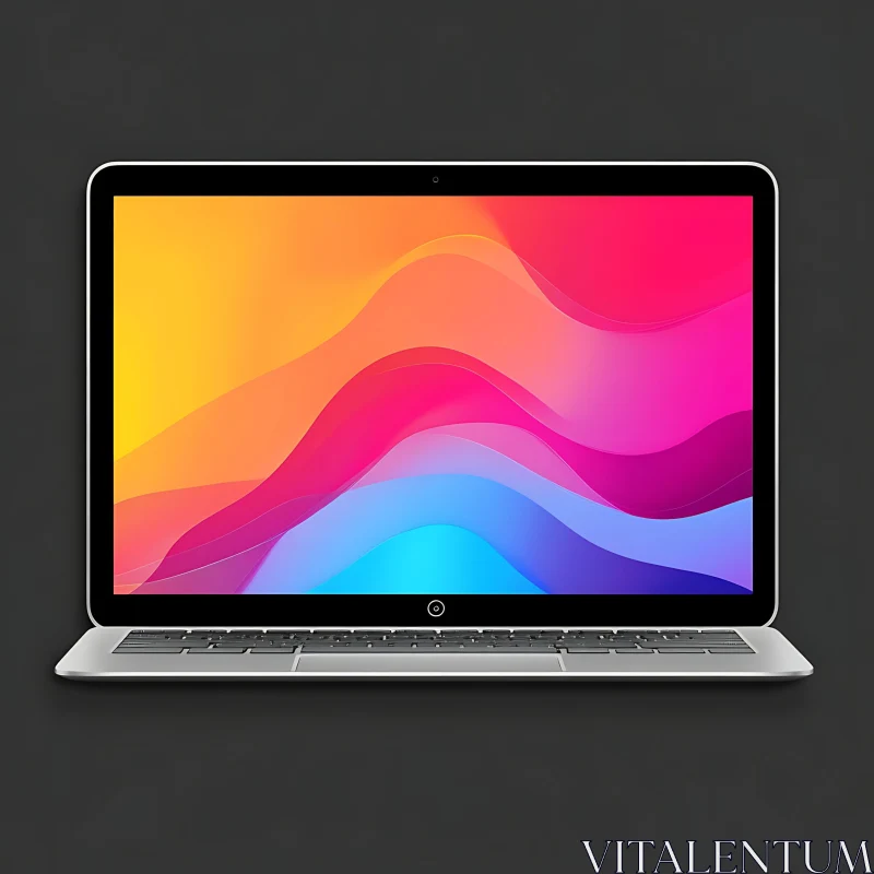 Modern Laptop Displaying Colorful Abstract Waves AI Image