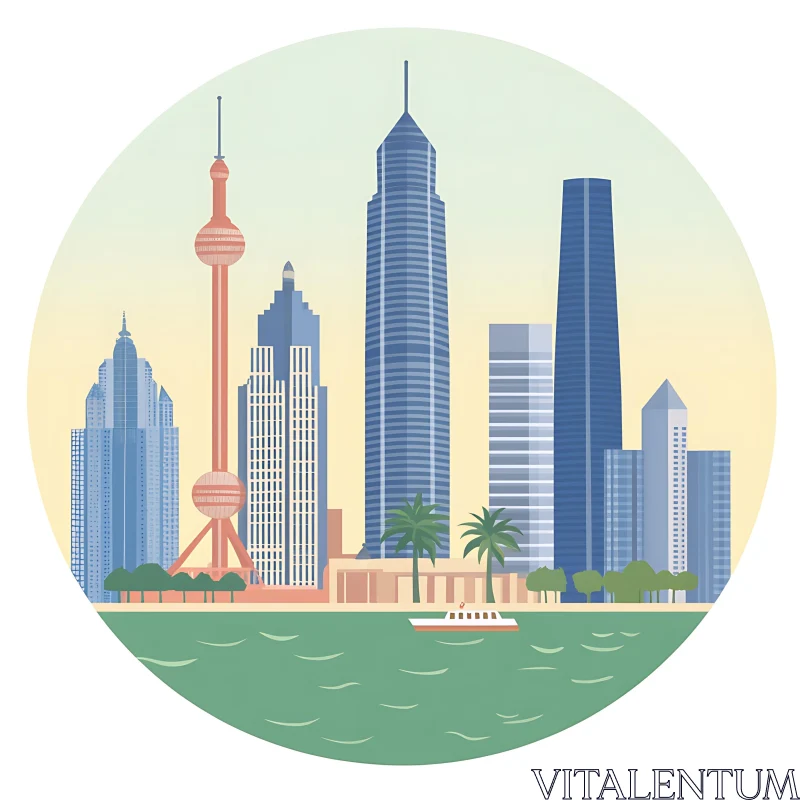 AI ART Modern City Skyline Illustration