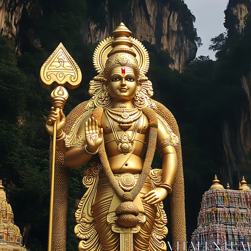 AI ART Majestic Golden Statue at Batu Caves