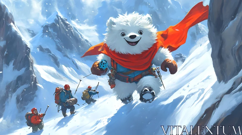 AI ART Whimsical Bear Climbs Snowy Mountain