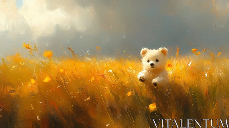 Peaceful Bear in Flower Field AI Image