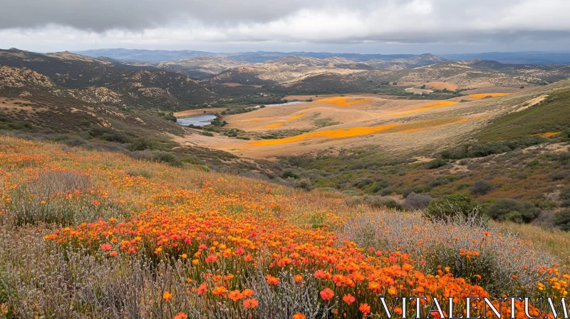 AI ART Scenic Wildflower Hillside Landscape