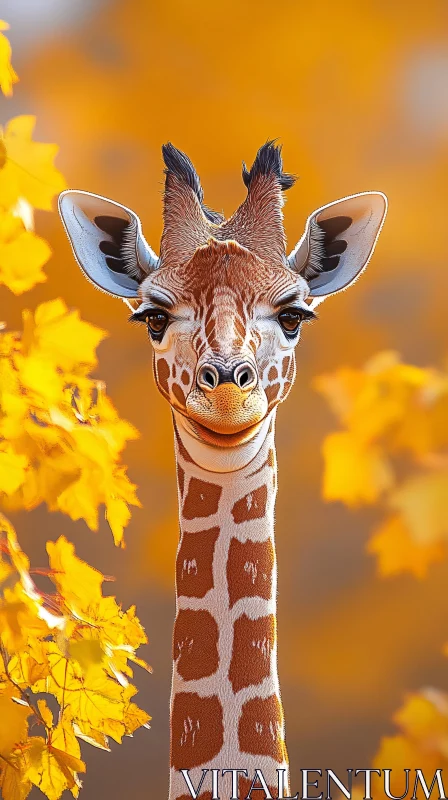 Giraffe in Autumn Foliage AI Image