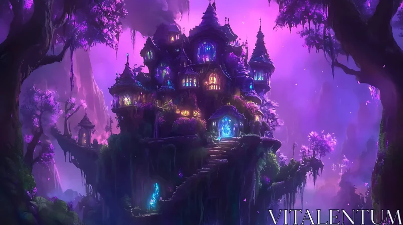 AI ART Fantasy Castle with Purple Light