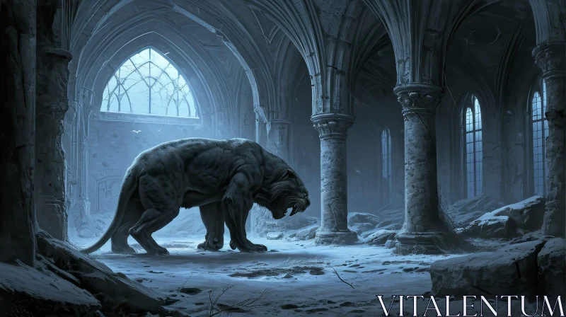AI ART Black Panther in Ruined Church - Digital Painting