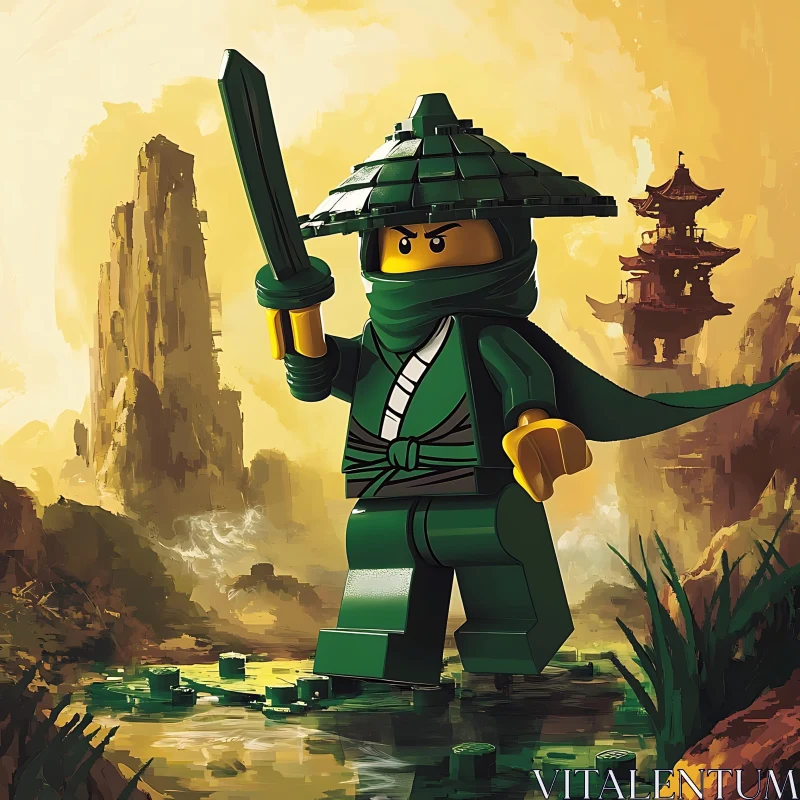 Green Lego Ninja with Sword AI Image