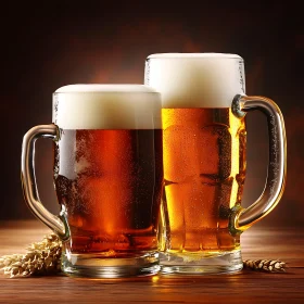 Two Beer Mugs with Foam