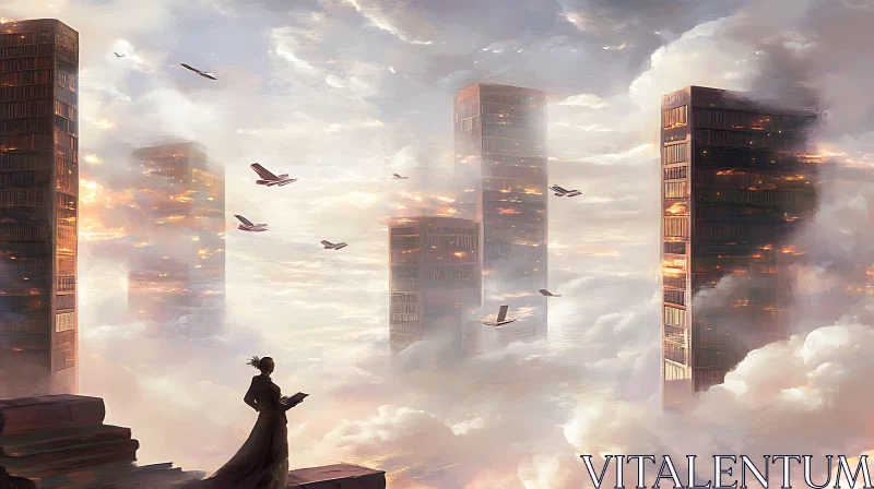 AI ART Surreal Book Tower City in the Sky