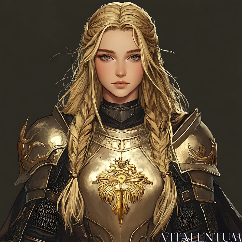 AI ART Female Warrior in Gold Armor