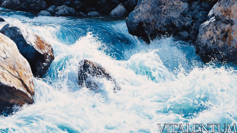 White Water Rapids and Rocky Landscape AI Image