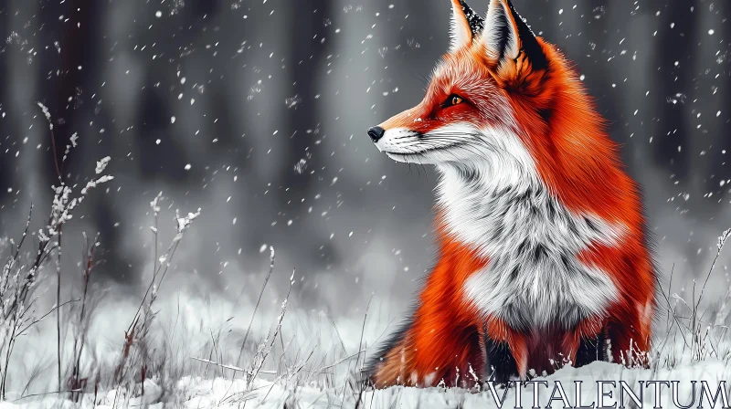 Winter Fox in Snowy Landscape AI Image