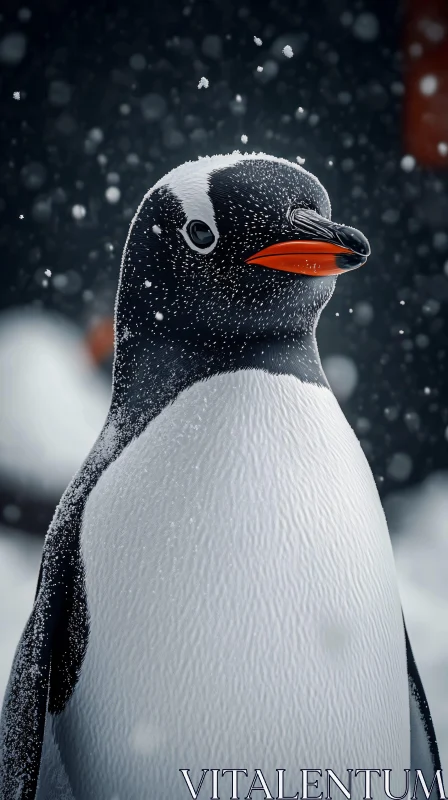 Penguin Close-Up in Winter AI Image