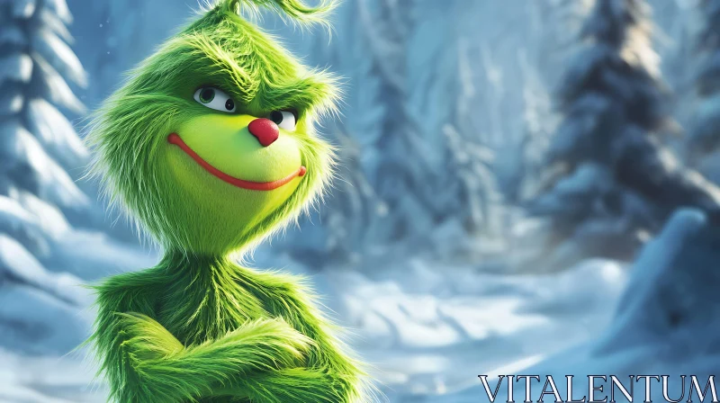 AI ART Green Character in Winter Wonderland