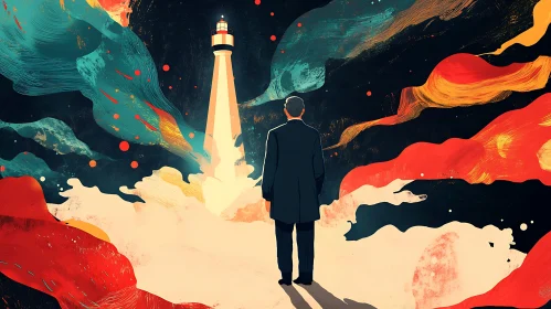 Man and Lighthouse Abstract Composition