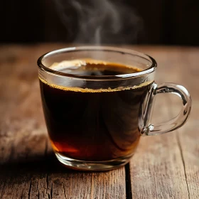 Steaming Coffee on Rustic Wooden Table