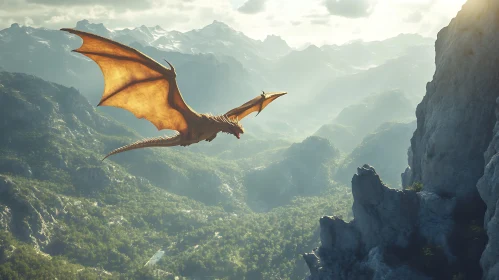 Fantasy Dragon Soaring Above Landscape