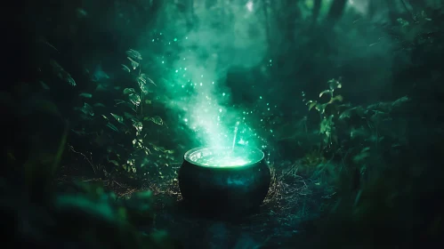 Glowing Potion in Forest Cauldron