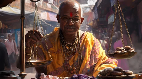 Market Man with Scales Portrait