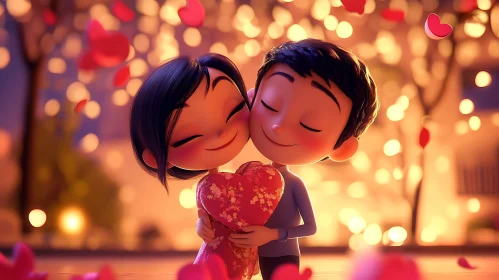 Charming Cartoon Couple in Loving Embrace