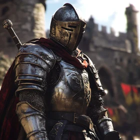 Medieval Knight with Sword and Castle