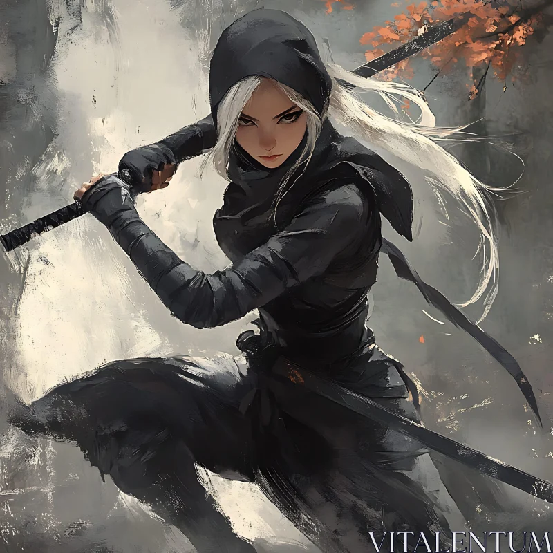 AI ART Female Ninja with Sword in Action