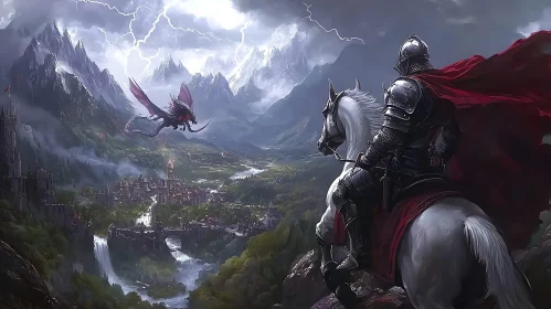 Medieval Knight Confronts Dragon