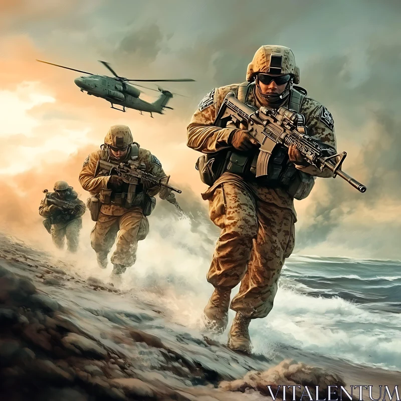 Military Operation on the Shoreline AI Image