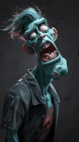 Humorous Digital Painting of a Frightened Zombie