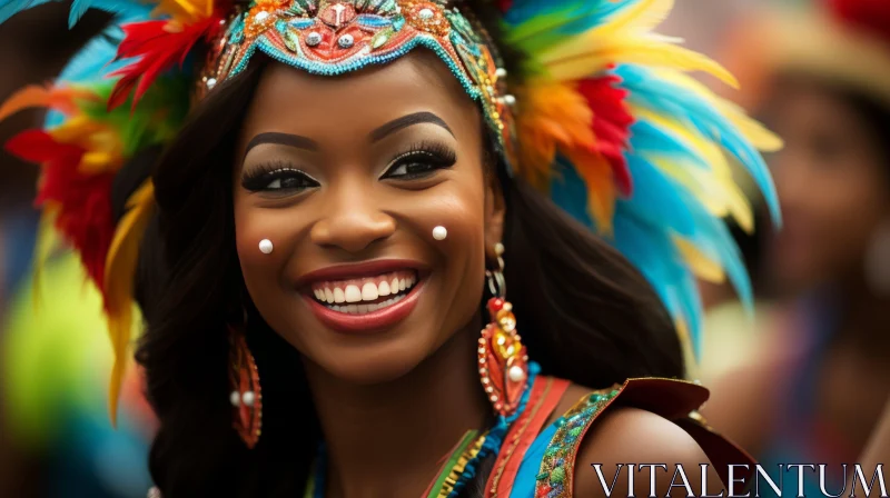 Joyful Carnival Woman in Colorful Costume AI Image