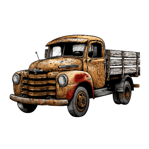 Time-Worn Rusty Vintage Truck with Wooden Bed