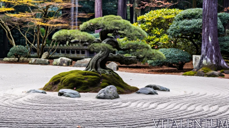 Tranquil Japanese Stone Garden with Lone Tree AI Image
