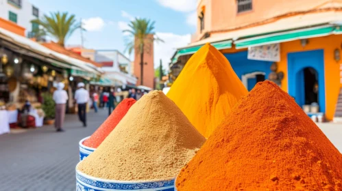 Vibrant Street Decor: A Cultural Mash-up of Spices in Red, Orange, and Brown