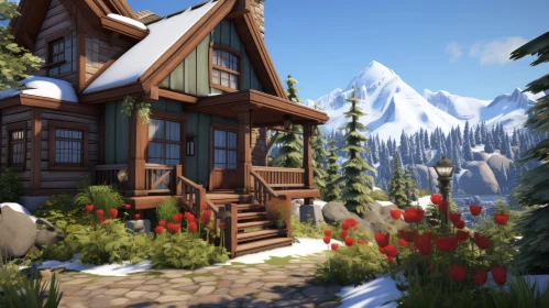 Winter Cabin in Mountain Valley - An Adventure Themed Render