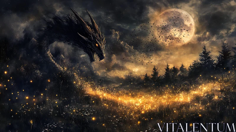 AI ART Fantasy Dragon Night Scene