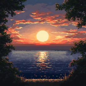 Serene Pixelated Sunset Seascape