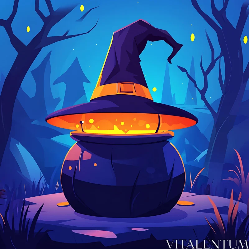 AI ART Halloween Witch's Cauldron Illustration