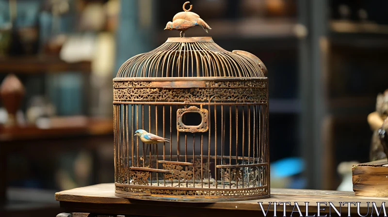 Antique Birdcage with Bird AI Image